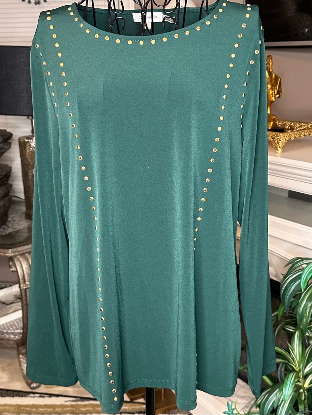Calvin Klein Emerald Green Long-Sleeve Studded Tunic
